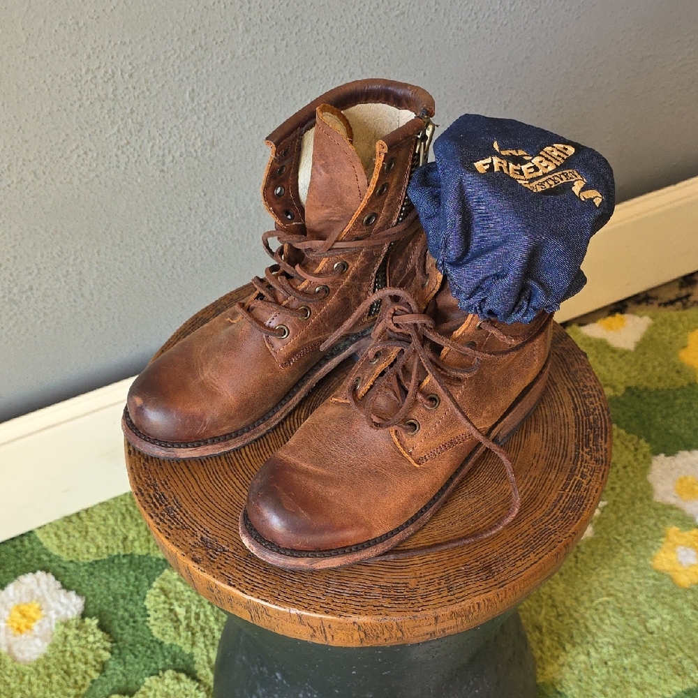 Freebird by Steven Brown Manchester Lace Up Zipper Brown Leather Boots.  NWObox
